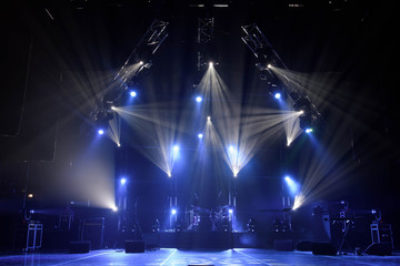 Free stage with lights, lighting devices.