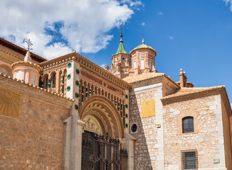 Fototapeta na wymiar Part d the facade of the cathedral of Teruel, in mudejar style, Aragon, Spain
