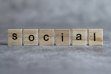 Social word written on wood cube