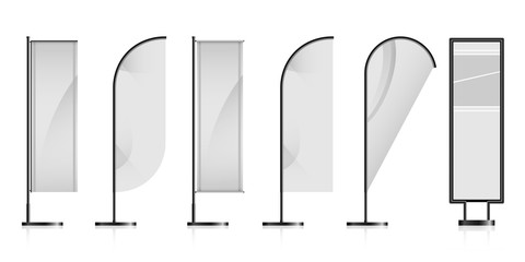Set of different white advertising banner flags 