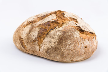 whole rye dark bread isolated on white background