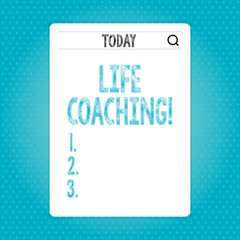 Word writing text Life Coaching. Business concept for demonstrating employed to help showing attain their goals in career Search Bar with Magnifying Glass Icon photo on Blank Vertical White Screen.