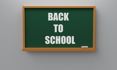 Back to school banner. Blackboard on the wall. 3d rendering
