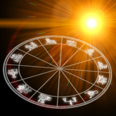 sun astrology with horoscope, zodiac wheel and sun 