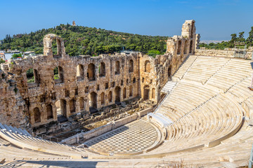 Odeon of Herodes Atticus at Acropolis, Athens, Greece. Panorama of Ancient Greek theater.