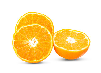 Orange. Whole and halves isolated on the white background