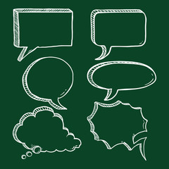 Vector Set of Chalk Sketch Comics Speech Bubbles. Hand Draw Comix Balloons.