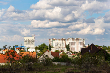 Outskirts of Chisinau. Panorama with the capital of Moldova. Cloudy sky before the rain.