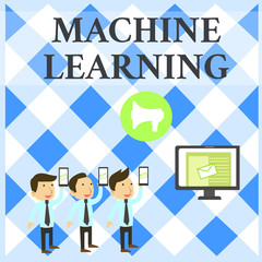 Text sign showing Machine Learning. Conceptual photo give computers the ability to be taught with data SMS Email Marketing Media Audience Attraction Personal Computer Loudspeaker.