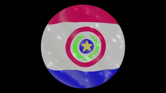 Paraguay flag in a round ball rotates. Flicker and shine. Animation loop
