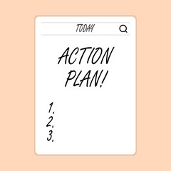 Handwriting text writing Action Plan. Concept meaning proposed strategy or course of actions for certain time Search Bar with Magnifying Glass Icon photo on Blank Vertical White Screen.