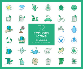 Set of Ecology icons in color