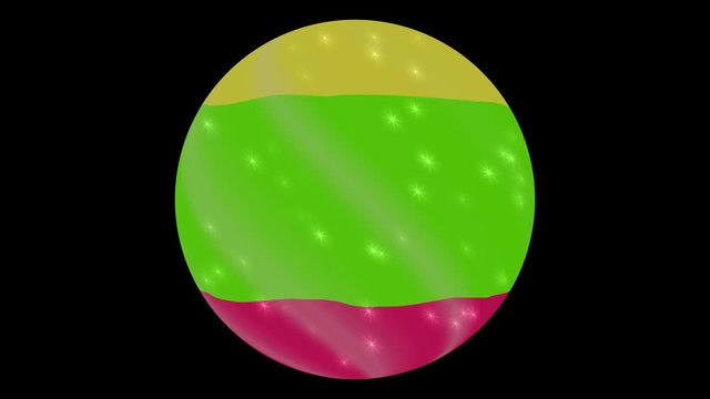 Lithuania flag in a round ball rotates. Flicker and shine. Animation loop