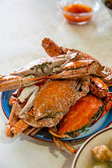 Closeup Cook Crabs on the Tray.