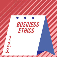 Text sign showing Business Ethics. Conceptual photo Moral principles that guide the way a business behaves Modern fresh and simple design of calendar using hard folded paper material.