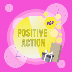 Conceptual hand writing showing Positive Action. Business photo showcasing doing good attitude against certain situation Fine reaction Greeting Card Poster Gift Package Box Decorated by Bowknot.