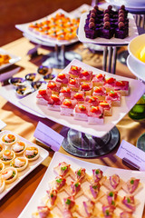 Beef Pastrami with Whie Asparagus and Capsicum Cocktail Canapes in Wedding Ceremony.