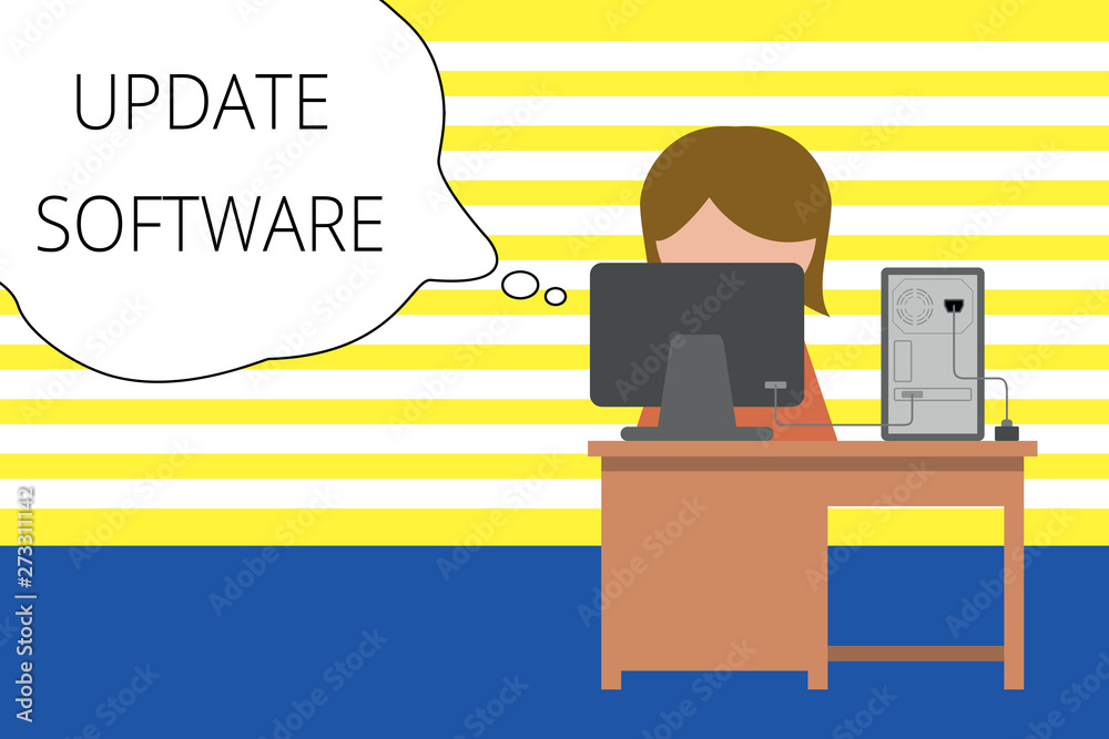 Wall mural writing note showing update software. business photo showcasing replacing program with a newer versi