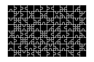 Jigsaw puzzle background, blank puzzle template, black isolated on white, vector illustration.