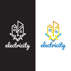 minimalist electricity line logo with building