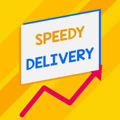 Conceptual hand writing showing Speedy Delivery. Business photo showcasing provide products in fast way or same day shipping overseas Blank rectangle above another zigzag upwards increasing sale.