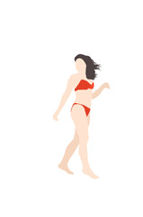 Silhouette of a girl in a red bikini, isolated on a white background. Illustration