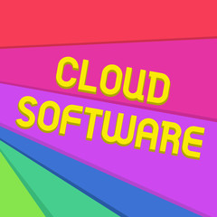 Handwriting text writing Cloud Software. Concept meaning Programs used in Storing Accessing data over the internet Multicolor Sheets of Cardboard Paper of Different Colors Placed Randomly.