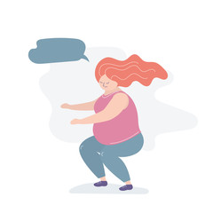 Unhappy fat woman, female is engaged in fitness, weight problem,