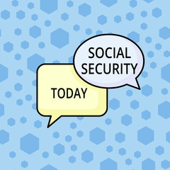 Word writing text Social Security. Business photo showcasing assistance from state showing with inadequate or no income Pair of Overlapping Blank Speech Bubbles of Oval and Rectangular Shape