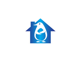 Penguin cute animal for logo design illustration in a home shape house icon