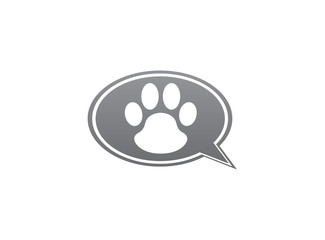 Paw inside an chat icon and footprint symbol logo design illustration in the shape