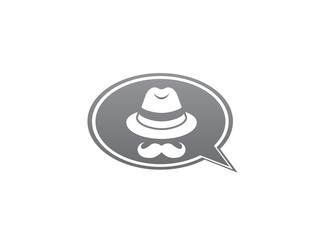 inspector with hat and mustache for logo design illustration, detector head in chat icon