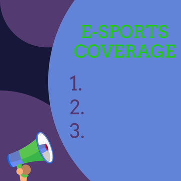 Conceptual hand writing showing E Sports Coverage. Concept meaning Reporting live on latest sports competition Broadcasting Blank huge balloon empty text with small megaphone. Announcement