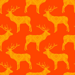Deer silhouette with pattern. Vibrant colors. Celts. Seamless vector background. Graphic element for design. Can be used for wallpaper, textile, invitation card, wrapping, web page background.