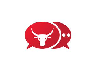 Bull head with angry face and big horns for logo design in a chat icon illustration