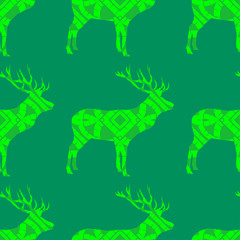 Deer silhouette with pattern. Vibrant colors. Celts. Seamless vector background. Graphic element for design. Can be used for wallpaper, textile, invitation card, wrapping, web page background.