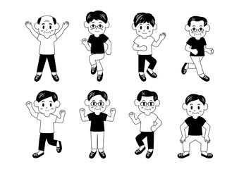 運動する男性たちのイラスト（黒）