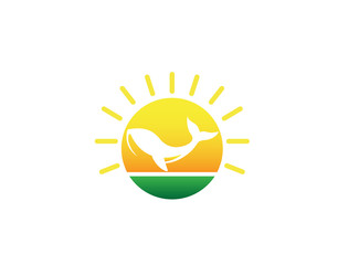 Humpback an ocean's giant whale for logo design illustration in a sun shape sunshine icon