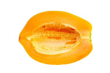 Papaya slice half isolated on white background.