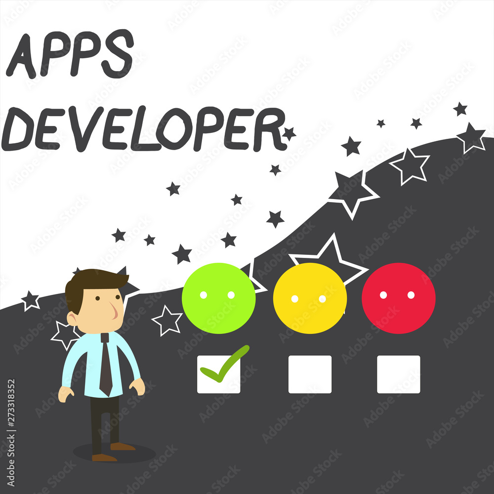 Poster text sign showing apps developer. business photo text graphic artist software programmer and analyst