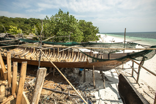 Place for macking traditional wooden boats in Sulawesi Bria Indoneisa