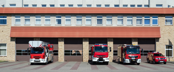 FIRE BRIGADE - Rescue vehicles in front of the fire station building in Kolobrzeg
