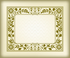 Rectangular ornate framework on background. Floral elements, decorated corners. Swatch is included.