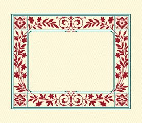 Rectangular ornate framework on background. Floral elements, decorated corners. Swatch is included.