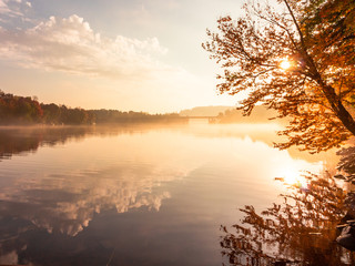 Beautiful Sunrise Autumn Scene, Lake Vernon in Huntsville, Algonquin Provincial Park Ontario