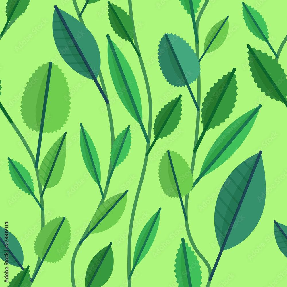 Poster seamless pattern with green leaves