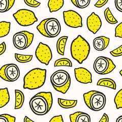 Seamless pattern with yellow lemons