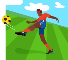 Soccer player on a green field. Vector illustration