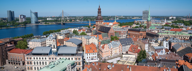 Naklejka na ściany i meble High angle panoramic view of Riga, capital of Latvia