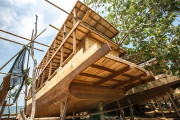 Place for macking traditional wooden boats in Sulawesi Bria Indoneisa